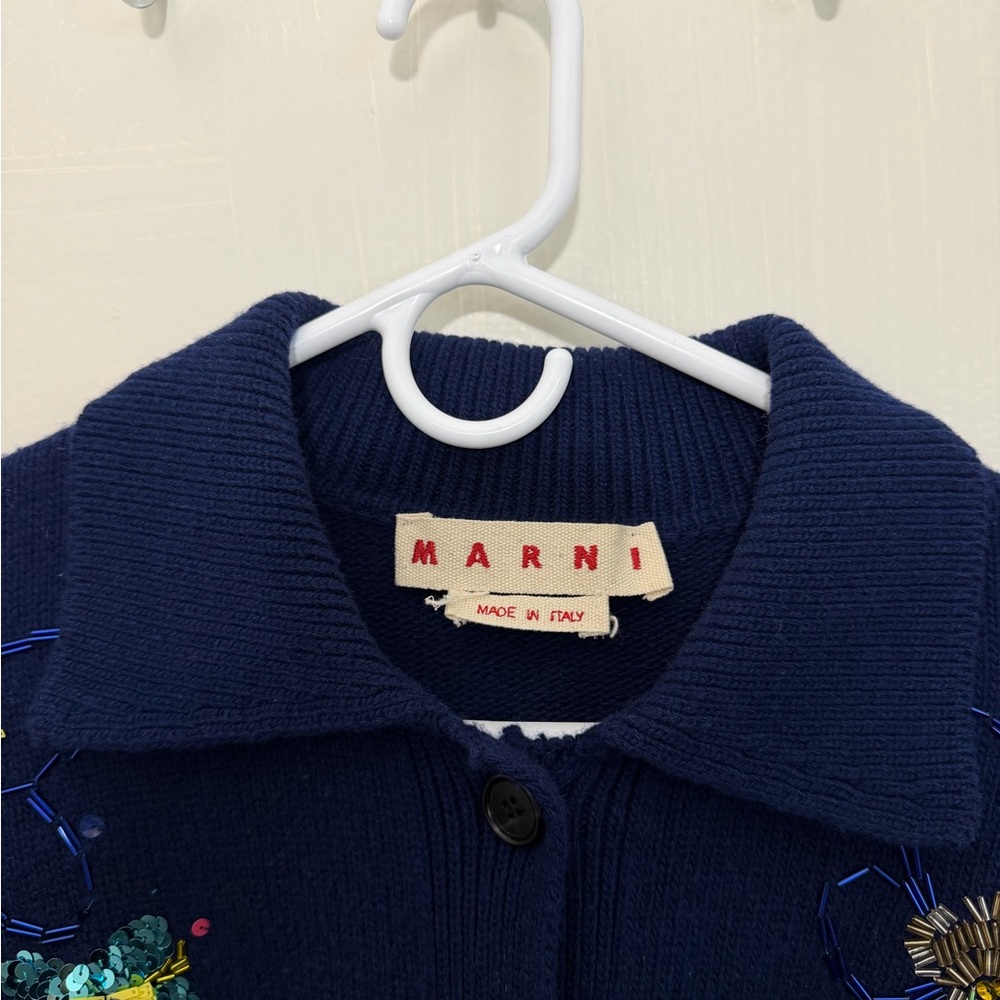Marni 100% Wool Navy Beaded Sweater Cardigan - Picture 6 of 8